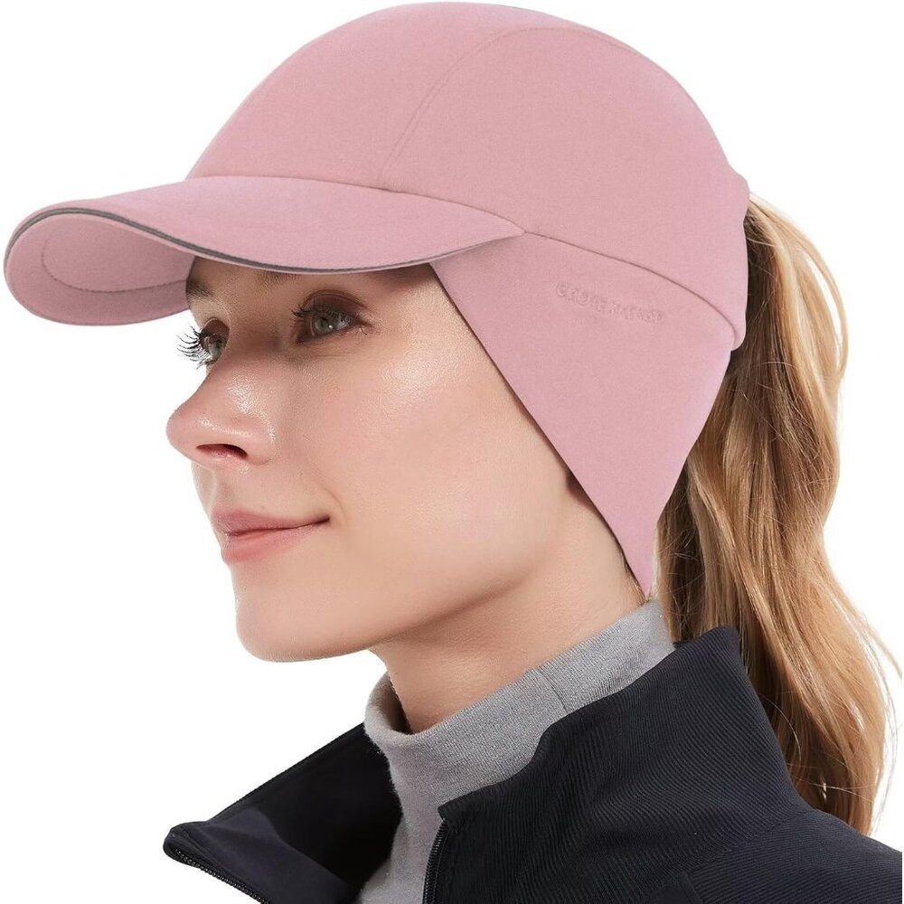 〽️Women's Pink Winter Reflective Fleece Ponytail Hat with Ear Warmers
